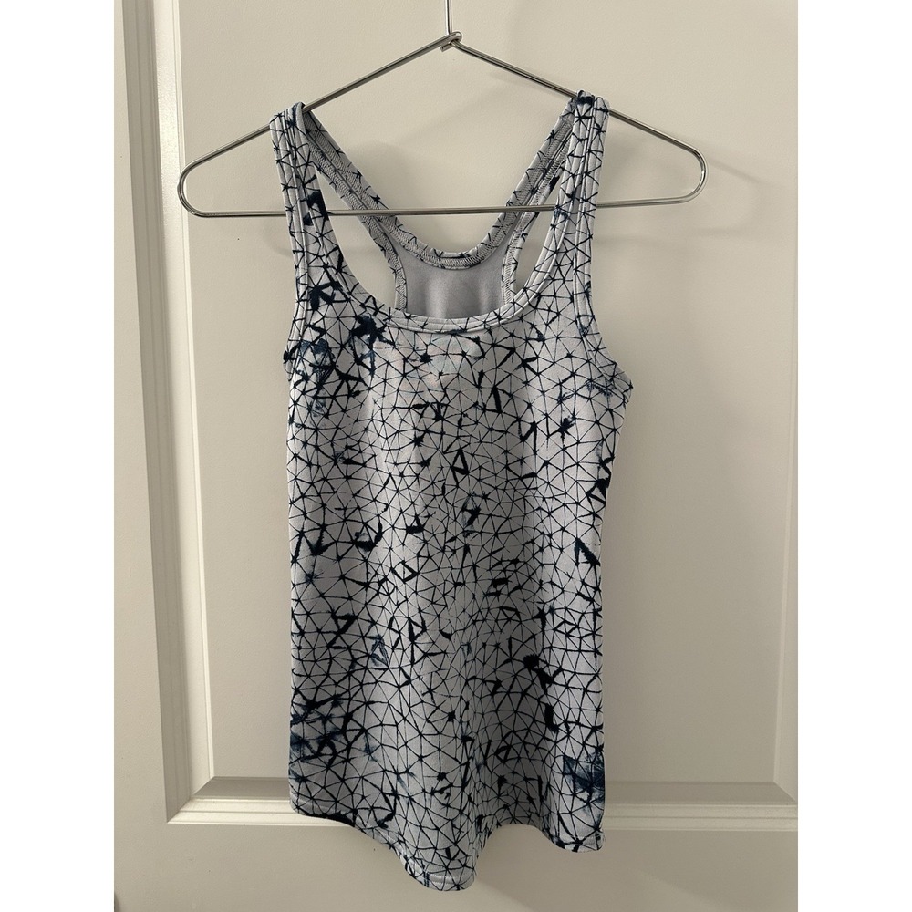 Lululemon Studio Racerback Tank Top Geometric Print Navy White Yoga Gym Size 2
